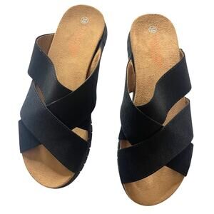 Bernie Mev Sandal Slide Slip-On Women 7/38 Black Crisscross Resort Casual NWOB